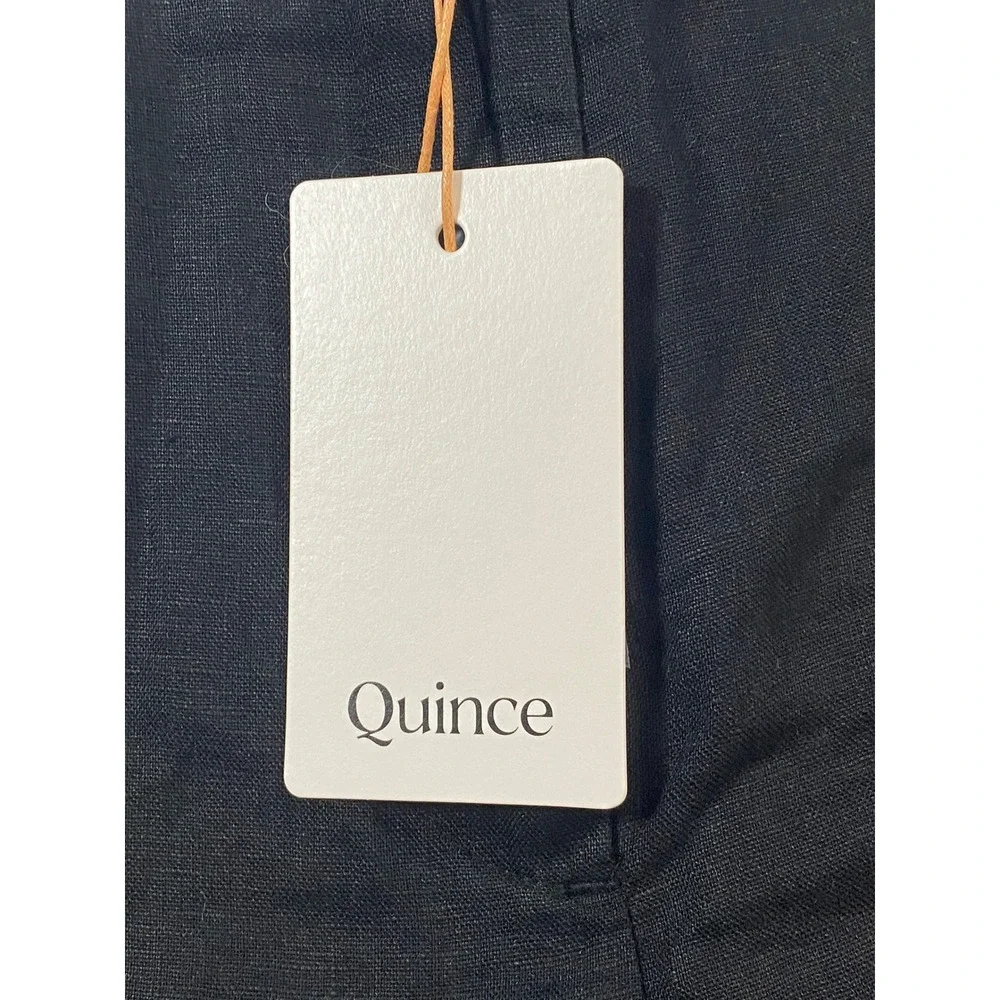 Quince Black 100% Linen High Waisted Shorts Womens Size 6 NWT Elastic Back - Picture 3 of 10